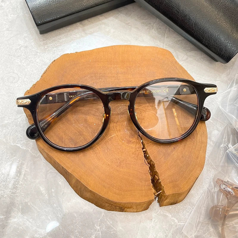 Japanese Brand YM-027 Designer Classical Texture Eyeglasses Frames Delicate Men Round Acetate Eyewear Women  Glasses
