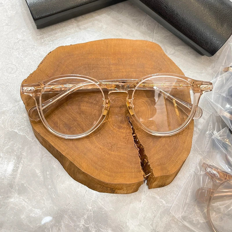 Japanese Brand YM-027 Designer Classical Texture Eyeglasses Frames Delicate Men Round Acetate Eyewear Women  Glasses