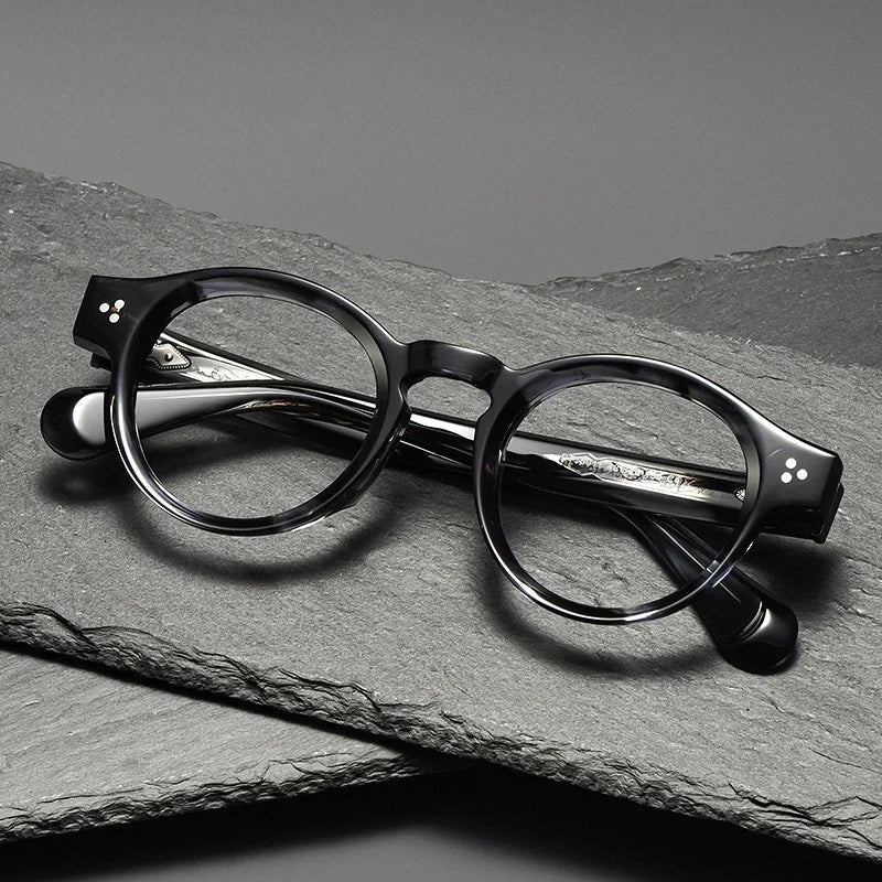 Japanese Style Round Handmade Eyeglasses Frames Acetate Classical Retro Men Black Tortoise Ladies Glasses with Case