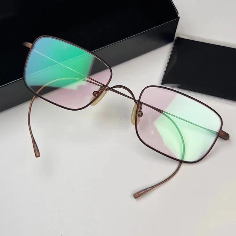 KV-79 Pure Titanium Square Gold Copper Glasses Frames Original Quality  Eyeglasses with Curved Leg for Men and Women