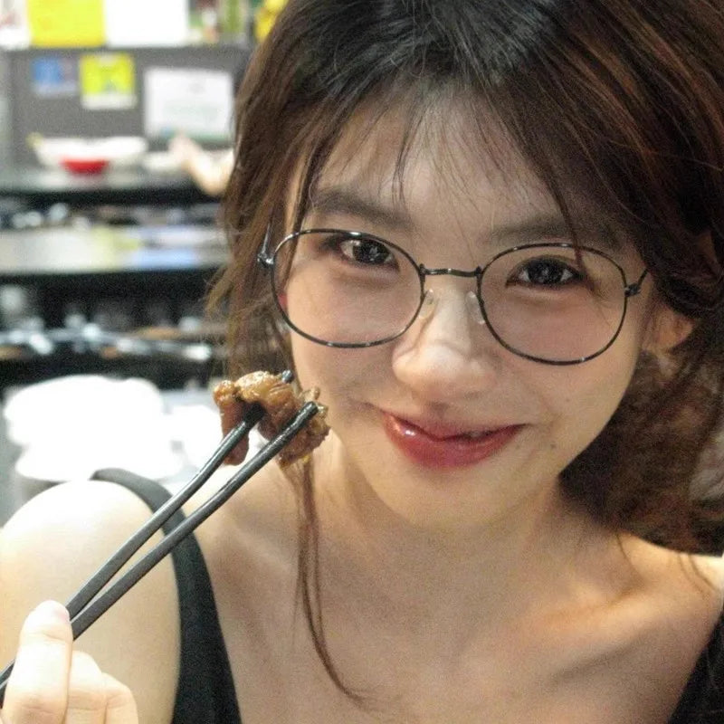 Korea Trend Round Glasses Frame Women No Makeup Star Style Glasses Men Contrasting Cute Decorative Glasses