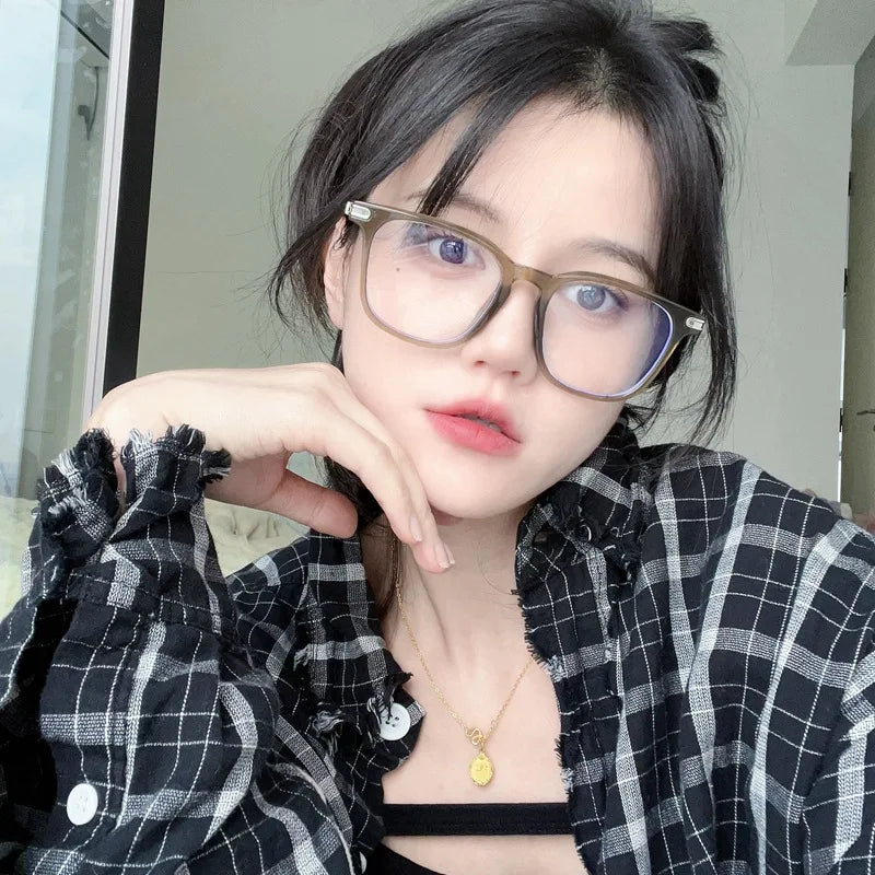 Korean Tea Square Glasses Frame Women Lovely Ins No Makeup Plain Glasses Men Eyewear Cute Decorative Computer Glasses