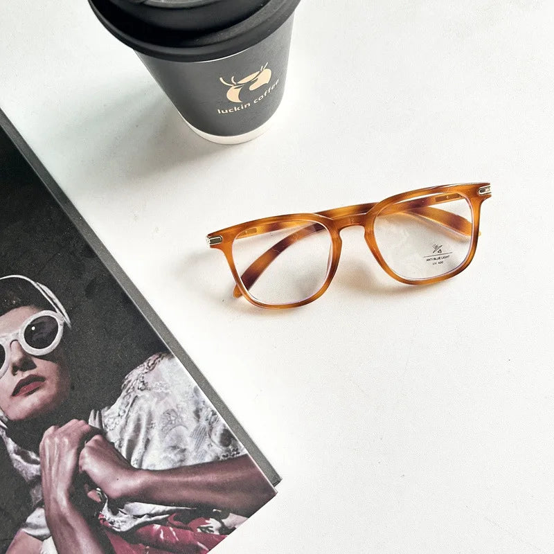 Korean Tea Square Glasses Frame Women Lovely Ins No Makeup Plain Glasses Men Eyewear Cute Decorative Computer Glasses