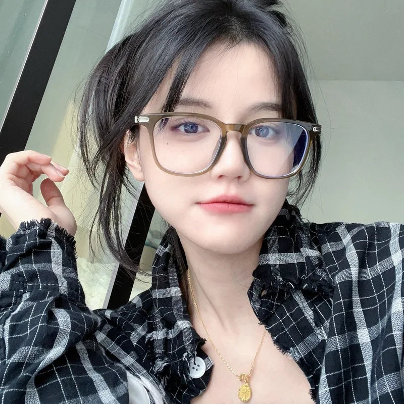 Korean Tea Square Glasses Frame Women Lovely Ins No Makeup Plain Glasses Men Eyewear Cute Decorative Computer Glasses