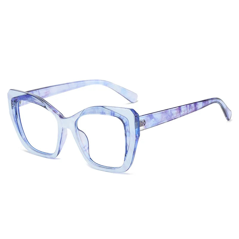 LNFCXI Retro Cat Eye Women TR90 Glasses Frame Leopard Blue Clear Anti-Blue Light Optical Eyewear Men Colorful Frame
