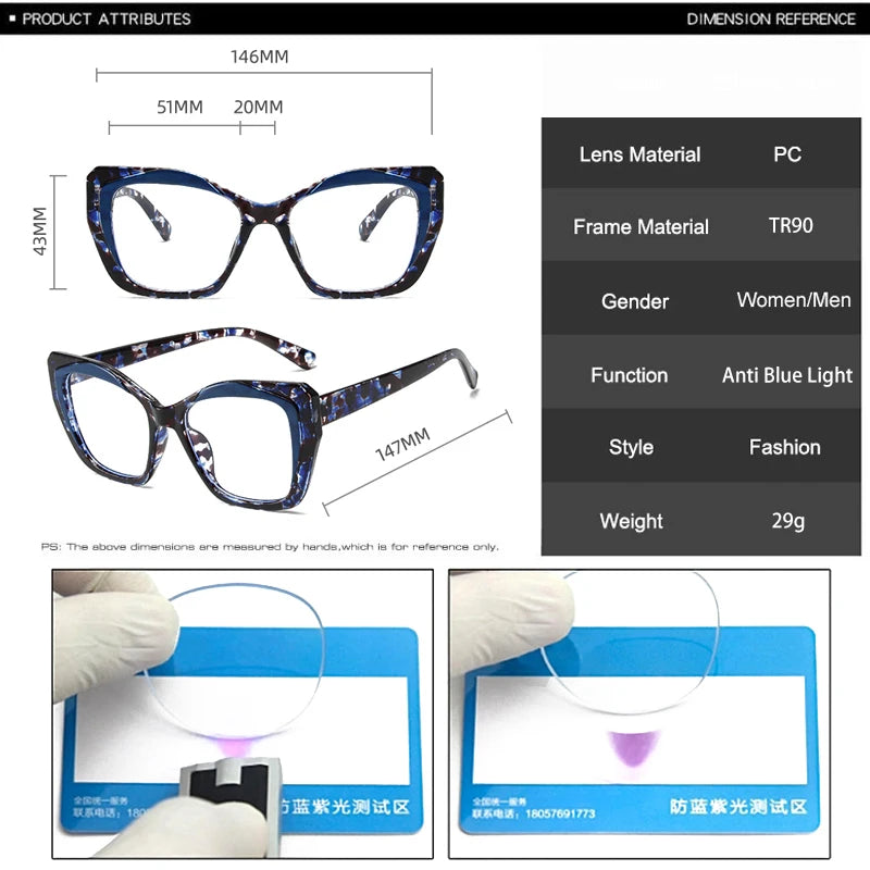 LNFCXI Retro Cat Eye Women TR90 Glasses Frame Leopard Blue Clear Anti-Blue Light Optical Eyewear Men Colorful Frame