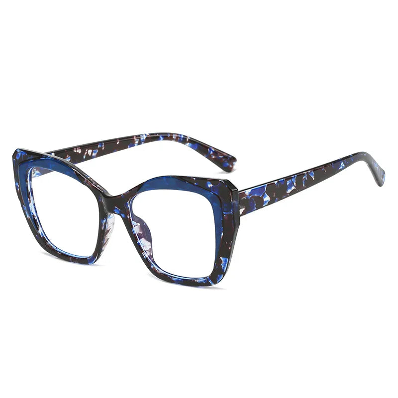 LNFCXI Retro Cat Eye Women TR90 Glasses Frame Leopard Blue Clear Anti-Blue Light Optical Eyewear Men Colorful Frame