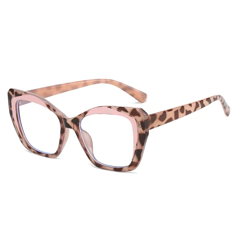 LNFCXI Retro Cat Eye Women TR90 Glasses Frame Leopard Blue Clear Anti-Blue Light Optical Eyewear Men Colorful Frame