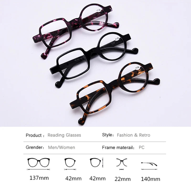 Men Women Square and Round Reading Glasses Portable Fashionable Small Frame Readers Presbyopia Eyeglasses 1.5 2.5 3.5 Trendy