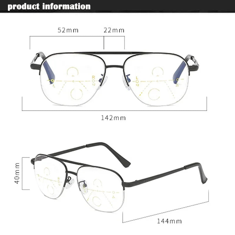 Multifocal progresivos Reading Glasses Men Blue Blocking UV Protection Tea Sunglasses Hyperopia Retro Clear Full Rim gafas