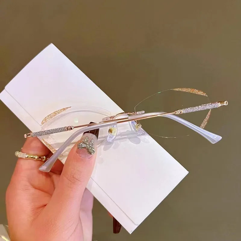 New Anti Blue Light Starlight Glasses Diamond Trimming Rimless Reading Glasses For Women With Rhinestone Glasses Uv Protection