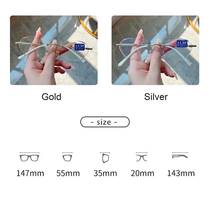 New Anti Blue Light Starlight Glasses Diamond Trimming Rimless Reading Glasses For Women With Rhinestone Glasses Uv Protection