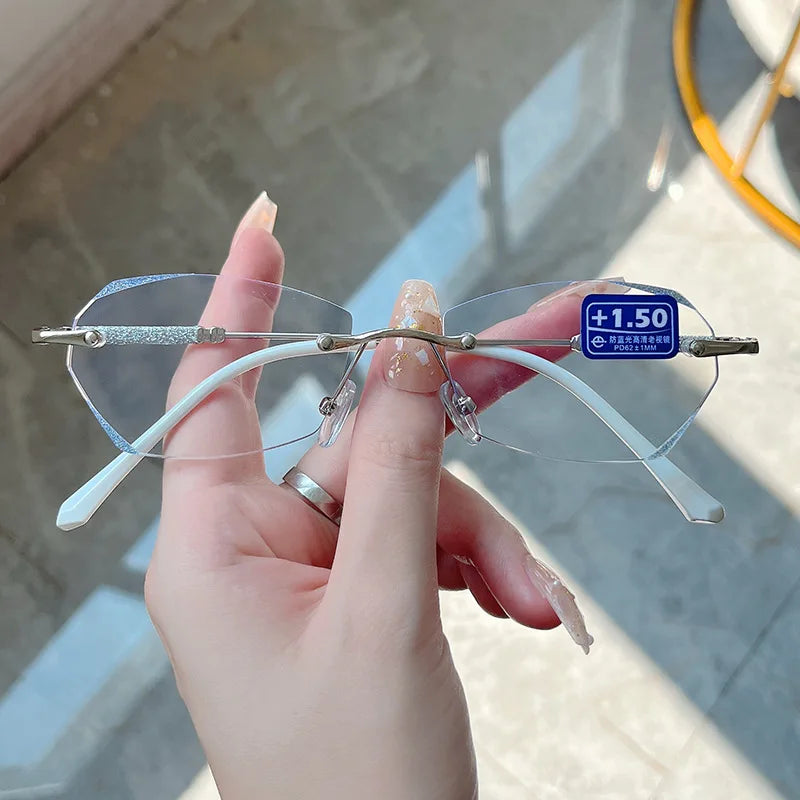 New Anti Blue Light Starlight Glasses Diamond Trimming Rimless Reading Glasses For Women With Rhinestone Glasses Uv Protection