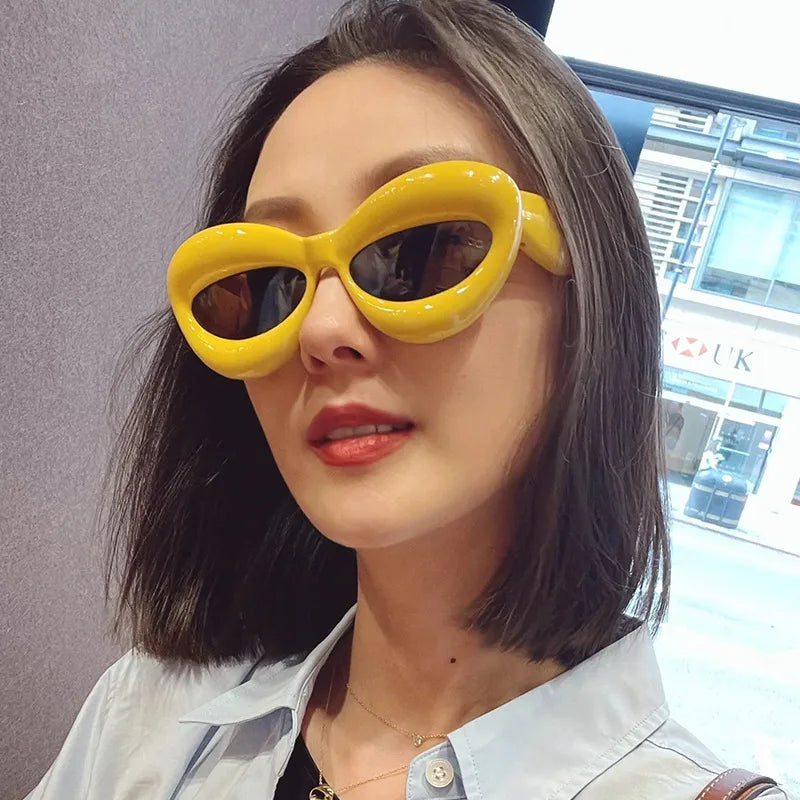New Cat Eye Women Sunglasses Steampunk Sun Glasses For Men Trendy Candy Colors Punk Female Eyewear UV400 Party Accessory
