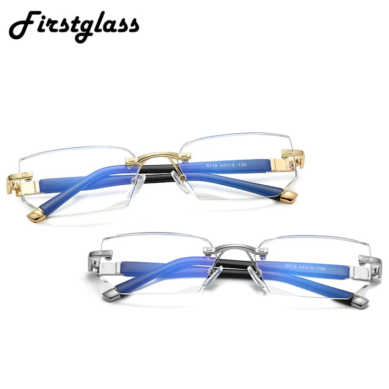 New Reading Glasses Men High-end Diamond Trimming Glasses Anti Blue Light Alloy Frameless Presbyopic Glasses Women High Quality