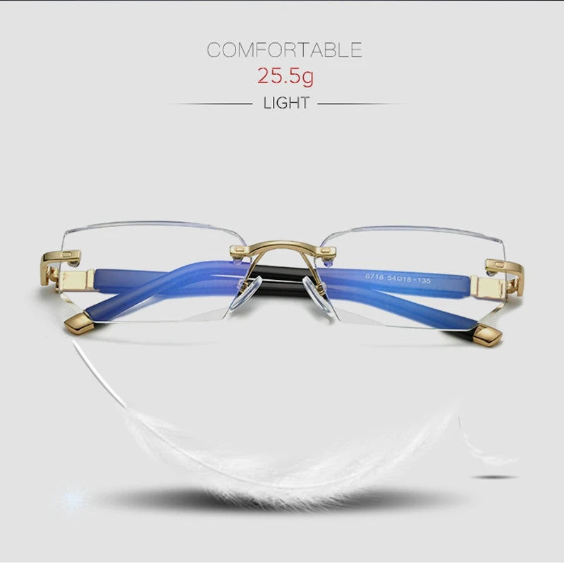 New Reading Glasses Men High-end Diamond Trimming Glasses Anti Blue Light Alloy Frameless Presbyopic Glasses Women High Quality