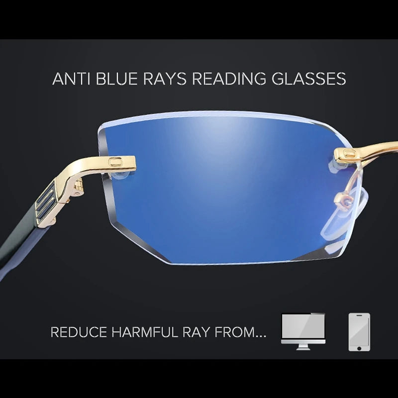 New Reading Glasses Men High-end Diamond Trimming Glasses Anti Blue Light Alloy Frameless Presbyopic Glasses Women High Quality