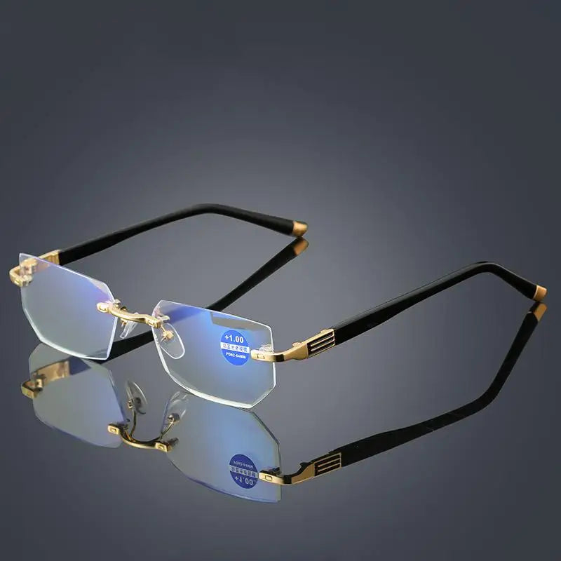 New Reading Glasses Men High-end Diamond Trimming Glasses Anti Blue Light Alloy Frameless Presbyopic Glasses Women High Quality