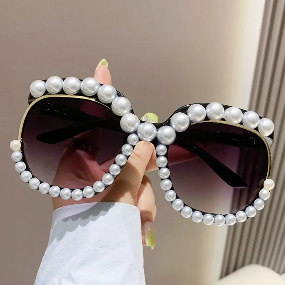 Oversized Round Sunglasses Women Luxury Pearl Brand Designer Glasses Ladies Elegant Clear Lens Pink Shades For Women Eyewear