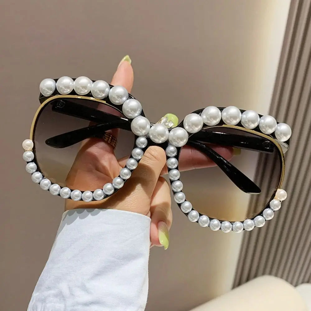 Oversized Round Sunglasses Women Luxury Pearl Brand Designer Glasses Ladies Elegant Clear Lens Pink Shades For Women Eyewear