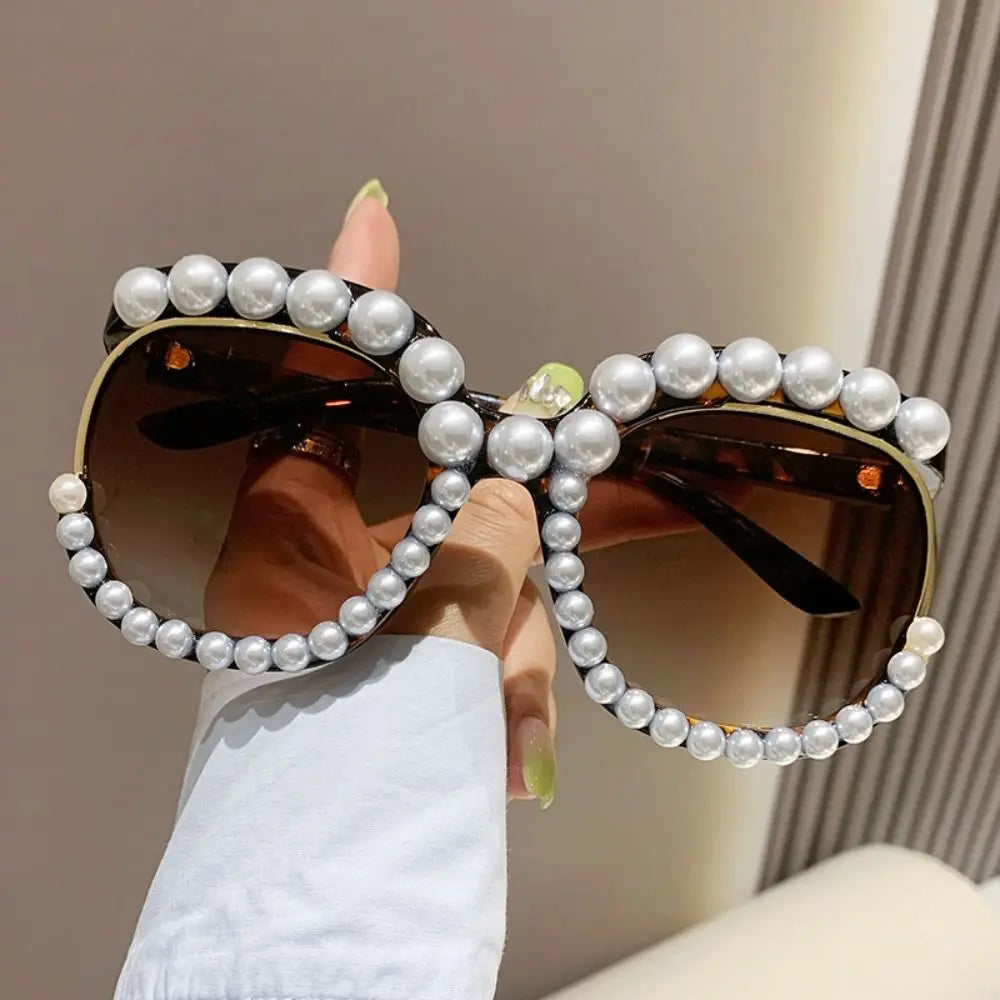Oversized Round Sunglasses Women Luxury Pearl Brand Designer Glasses Ladies Elegant Clear Lens Pink Shades For Women Eyewear