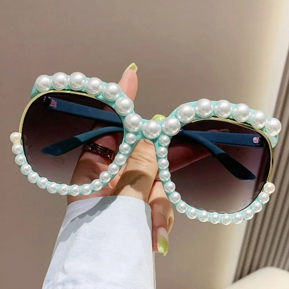 Oversized Round Sunglasses Women Luxury Pearl Brand Designer Glasses Ladies Elegant Clear Lens Pink Shades For Women Eyewear