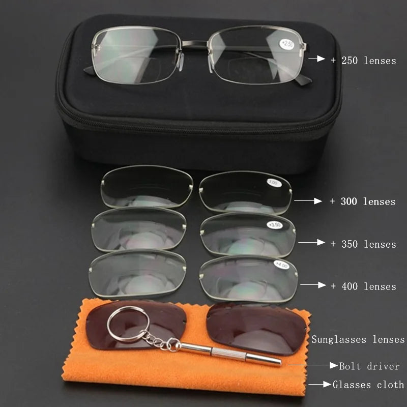 PANDER High Quality Detachable Anti Blue Light Bifocal Reading Glasses Men Women Ultralight Sunglasses Tr90 Alloy Frame 1.50 1.0