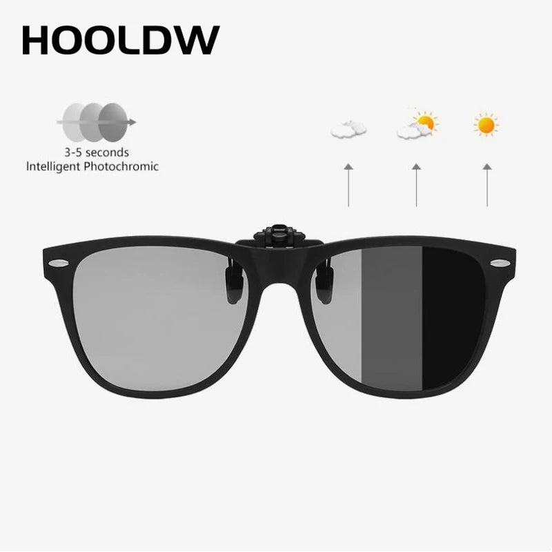 Polarized Flip Up Clip On Sunglasses Men Women Fishing Photochromic Glasses UV400 Changing Night Vision Driving Goggles Glasses