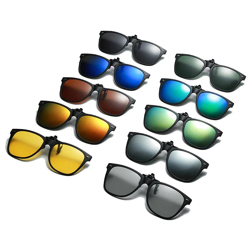Polarized Flip Up Clip On Sunglasses Men Women Fishing Photochromic Glasses UV400 Changing Night Vision Driving Goggles Glasses