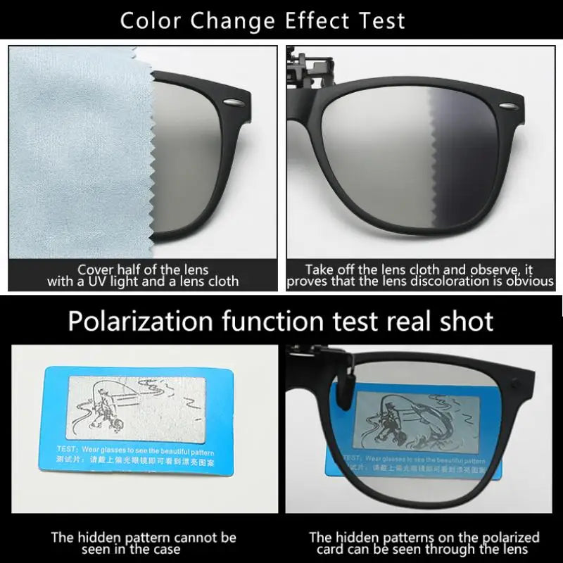 Polarized Flip Up Clip On Sunglasses Men Women Fishing Photochromic Glasses UV400 Changing Night Vision Driving Goggles Glasses