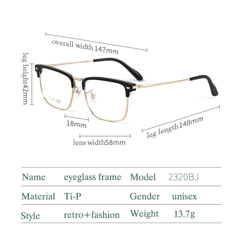 Pure Titanium Glasses Frame with Recipe Men Business Style Male High Quality Eyeglasses Prescription Man Style 2320BJ