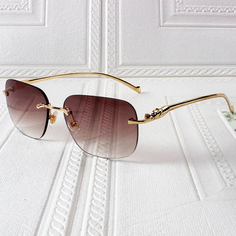 Rectangular Rimless Sunglasses Men Gradient Sun Glasses Summer Women Square Metal Eyewear Shopping Drive To Wear UV400