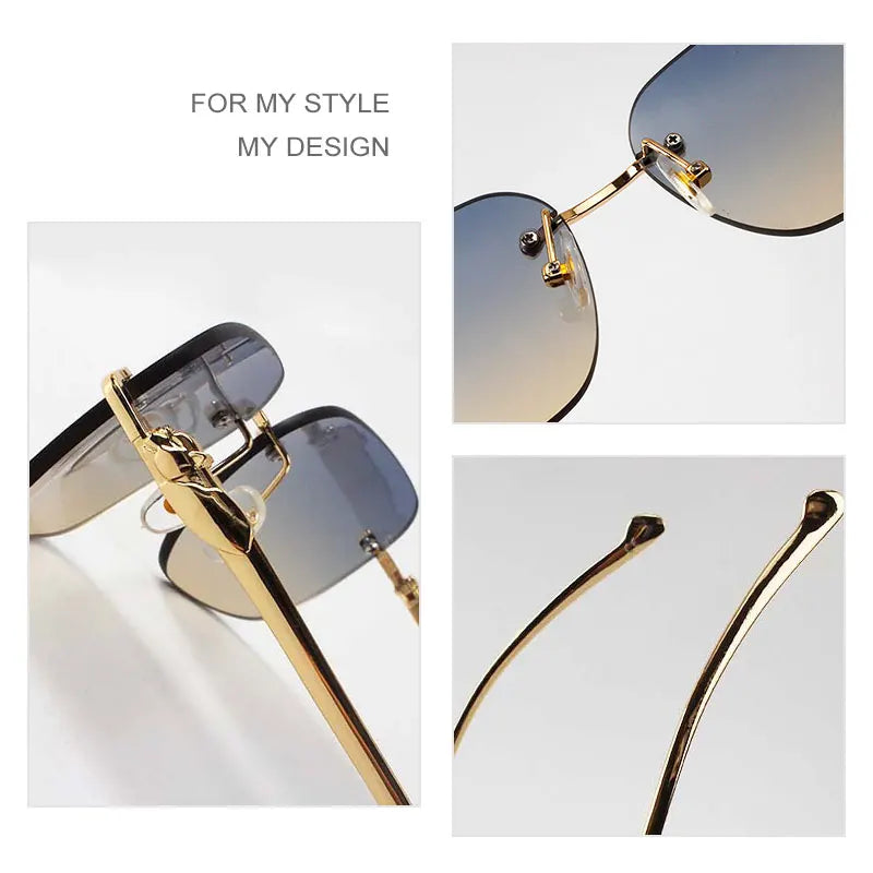 Rectangular Rimless Sunglasses Men Gradient Sun Glasses Summer Women Square Metal Eyewear Shopping Drive To Wear UV400
