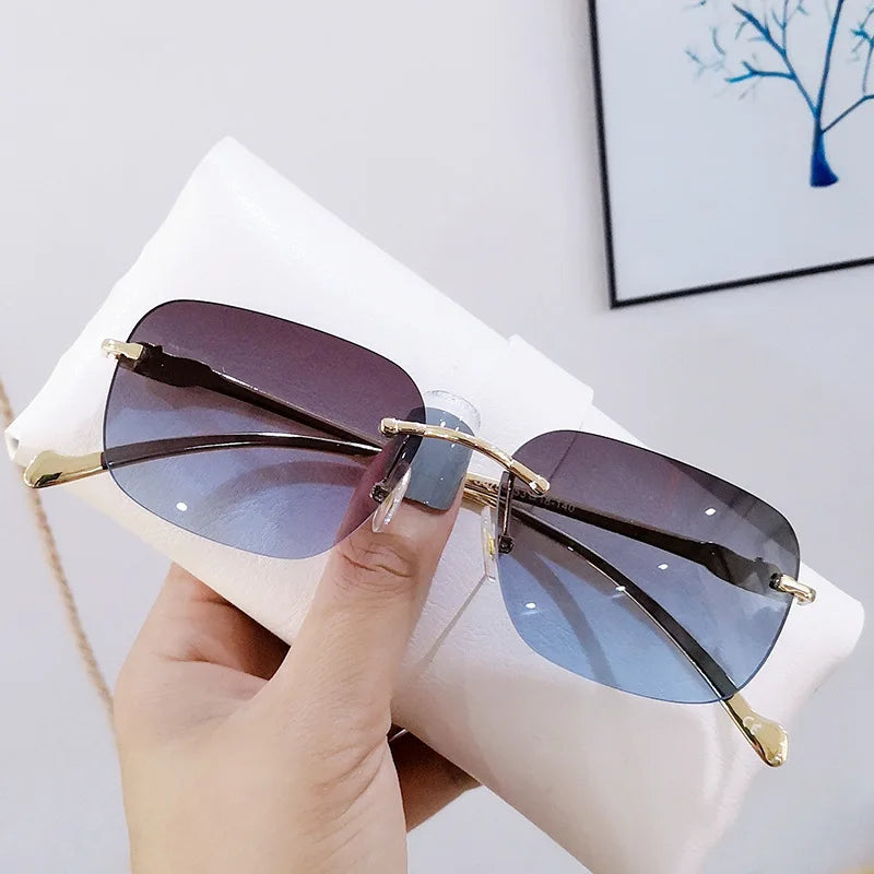 Rectangular Rimless Sunglasses Men Gradient Sun Glasses Summer Women Square Metal Eyewear Shopping Drive To Wear UV400