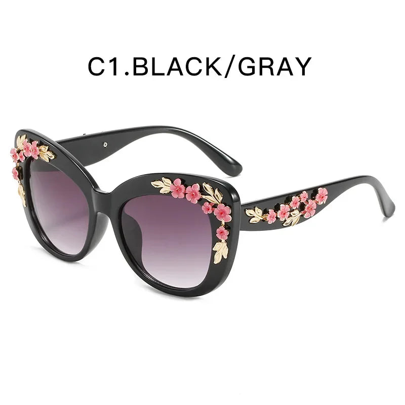 Retro Cat Eye Sunglasses Broken Flower Plastic Gradient Men's and Women's UV400 Sun Glasses Vintage Luxury Designer Sun Glasses