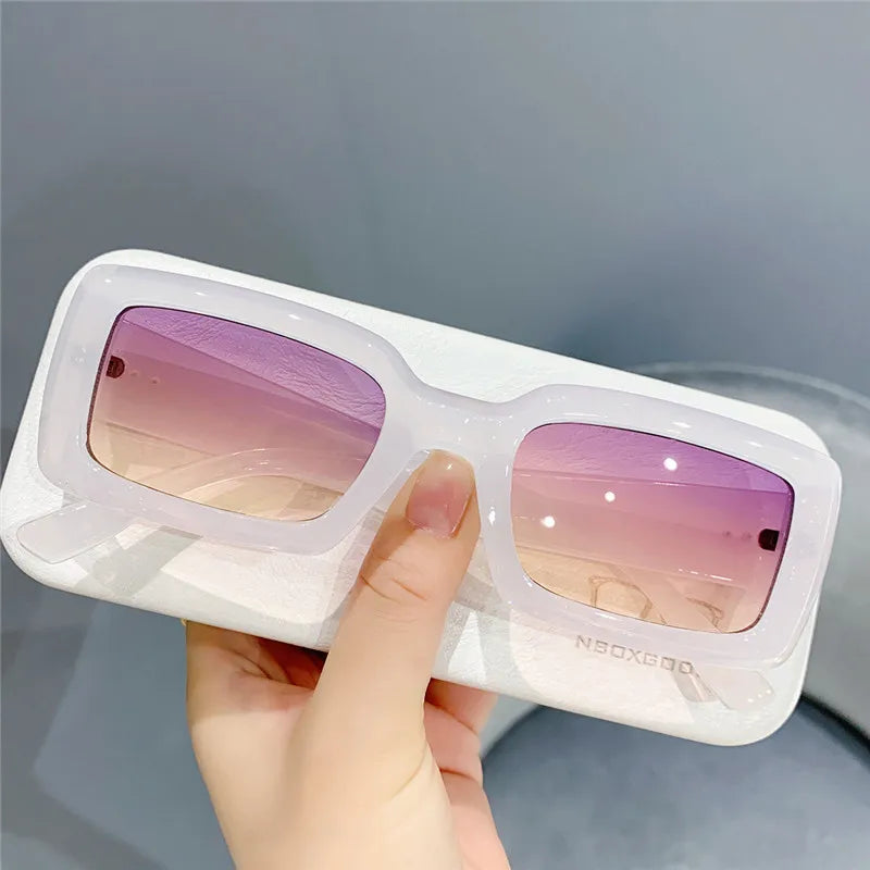 Retro Small Rectangle Sunglasses Women and Men Trendy Jelly Color Eyewear Shades UV400 Men Square Green Purple Sun Glasses
