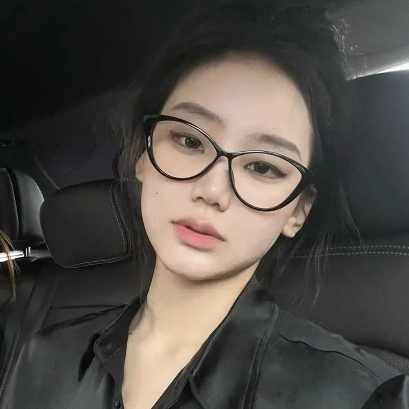 Retro Thin Cat Eye Glasses Frame Women Lovely No Makeup Plain Glasses Men Eyewear Cute Decorative Computer Glasses