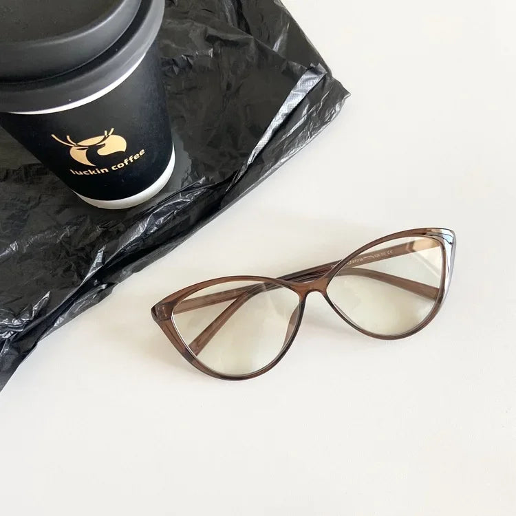 Retro Thin Cat Eye Glasses Frame Women Lovely No Makeup Plain Glasses Men Eyewear Cute Decorative Computer Glasses