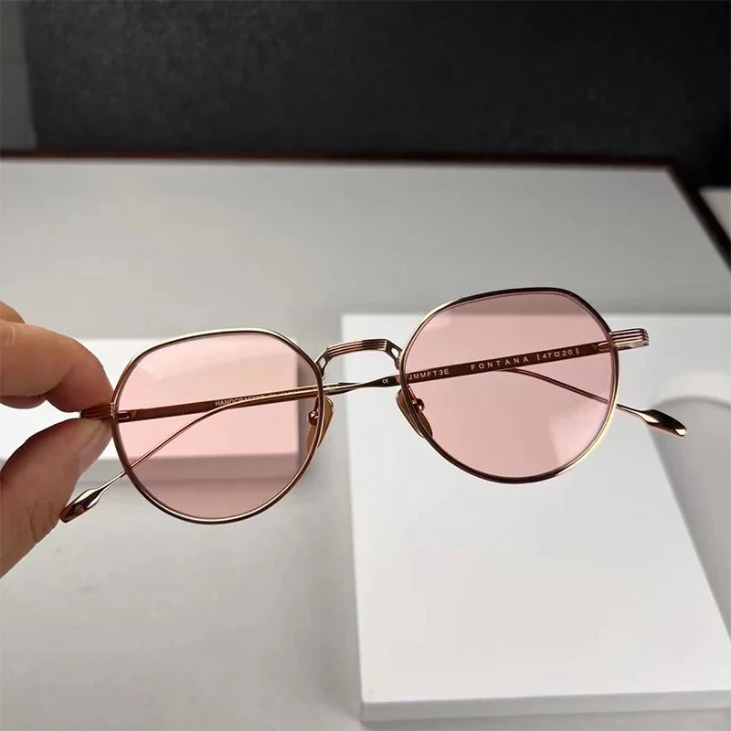 Retro Titanium Vintage Round Design Frame Men Aesthetic Distinctive Women Sunglasses Modern Technique FONTANA