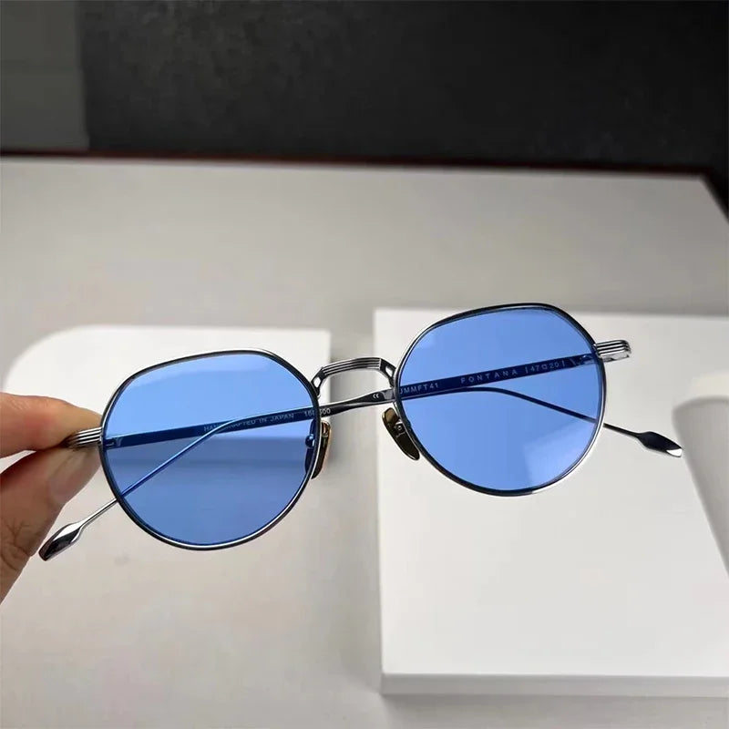 Retro Titanium Vintage Round Design Frame Men Aesthetic Distinctive Women Sunglasses Modern Technique FONTANA