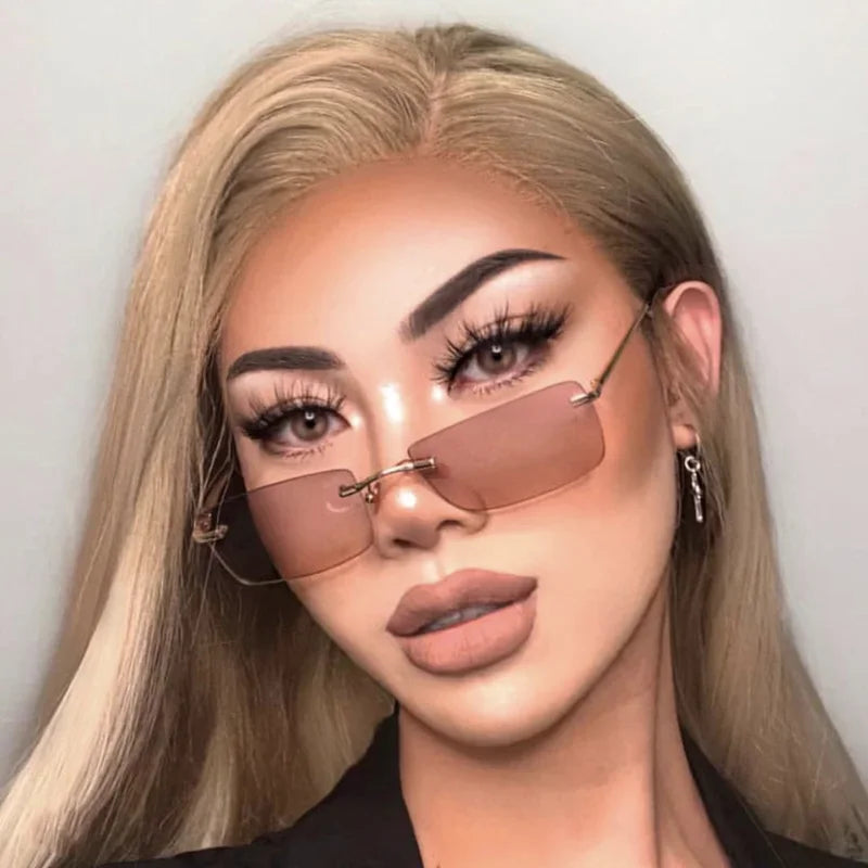 Rimless Rectangular Sunglasses Women Men 2024 Sun Glasses Brand Designer Metal Sunglass Streetwear Eyewear