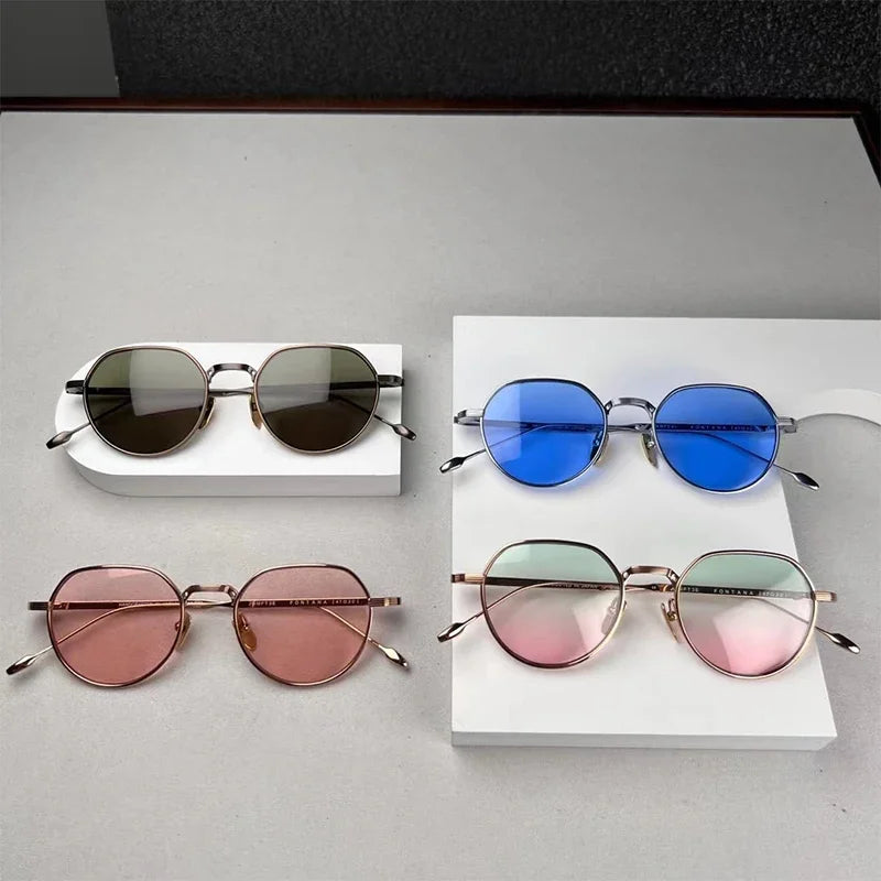Retro Titanium Vintage Round Design Frame Men Aesthetic Distinctive Women Sunglasses Modern Technique FONTANA