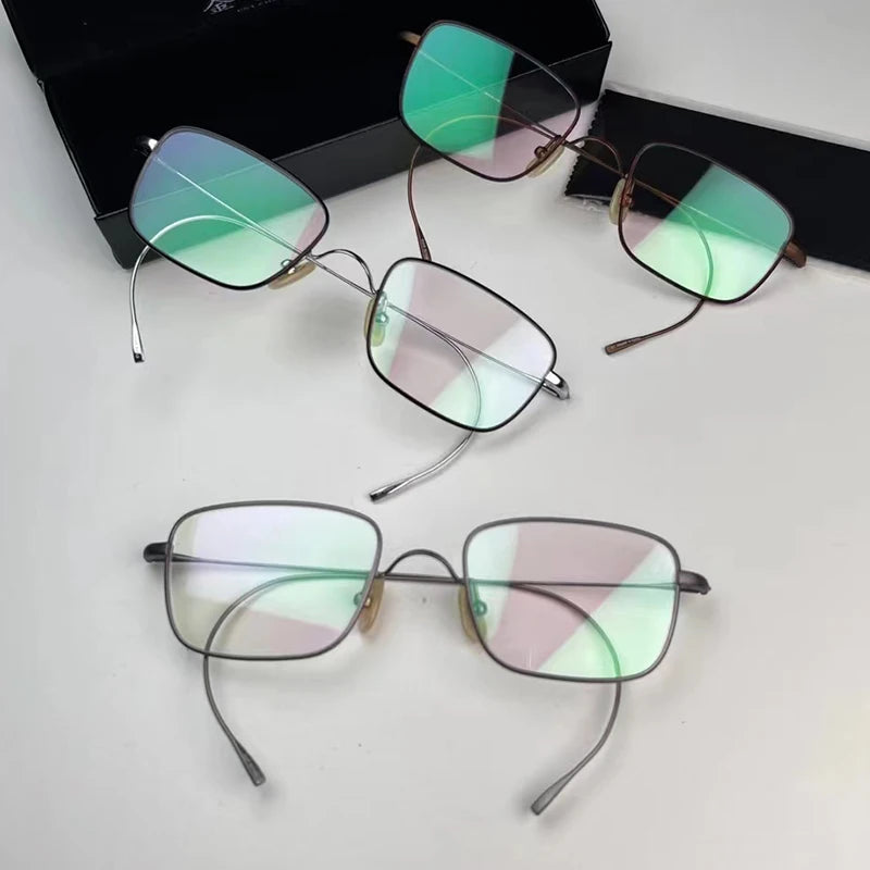 KV-79 Pure Titanium Square Gold Copper Glasses Frames Original Quality  Eyeglasses with Curved Leg for Men and Women