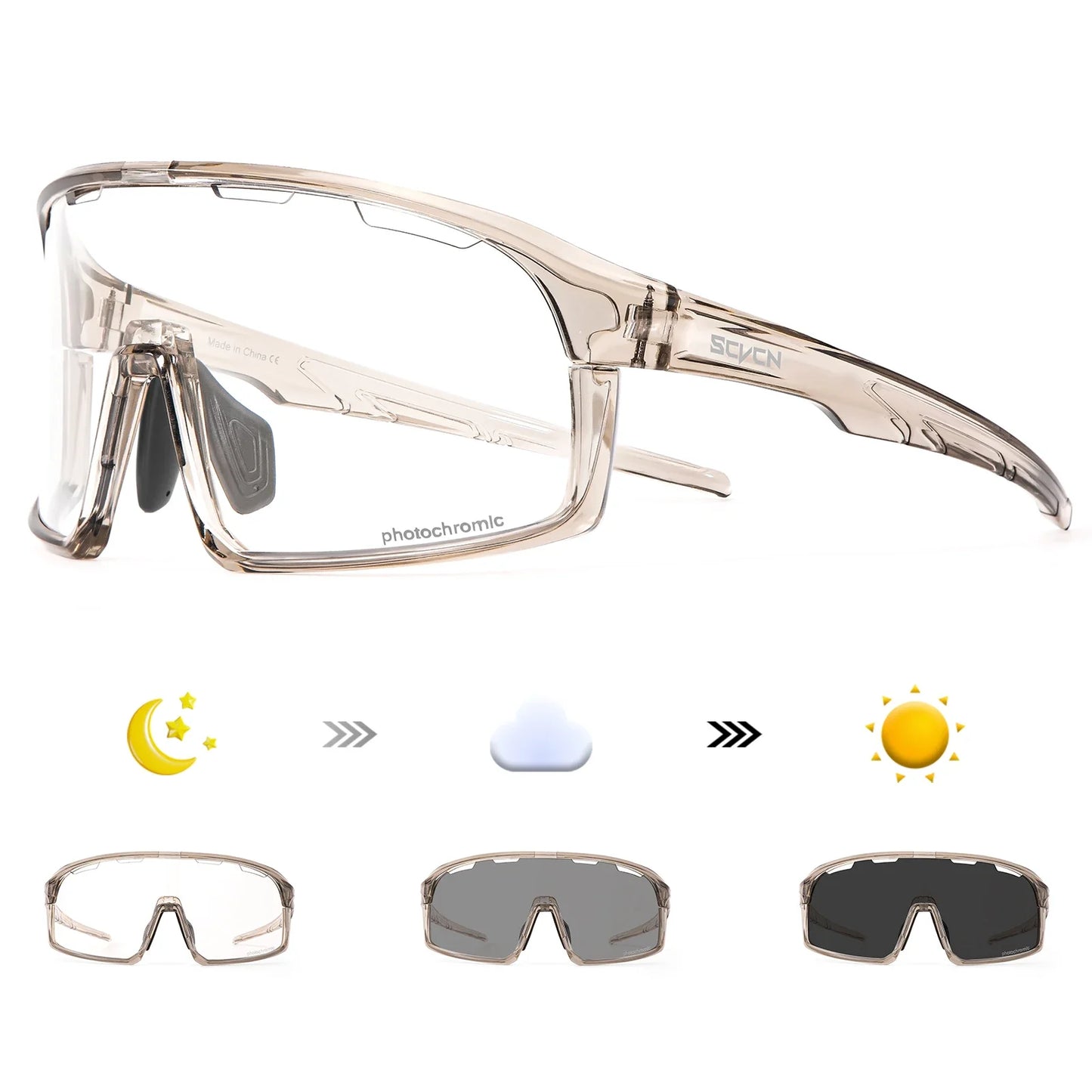 SCVCN UV400 Photochromic Cycling Sunglasses for Men Bike Glasses Driving Eyewear Outdoor Sports MTB Women Baseball Sunglasses
