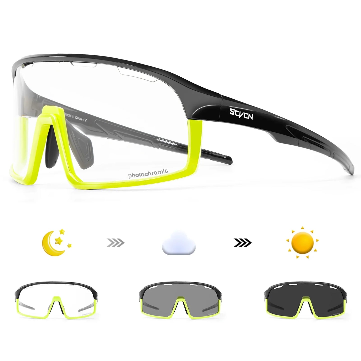 SCVCN UV400 Photochromic Cycling Sunglasses for Men Bike Glasses Driving Eyewear Outdoor Sports MTB Women Baseball Sunglasses