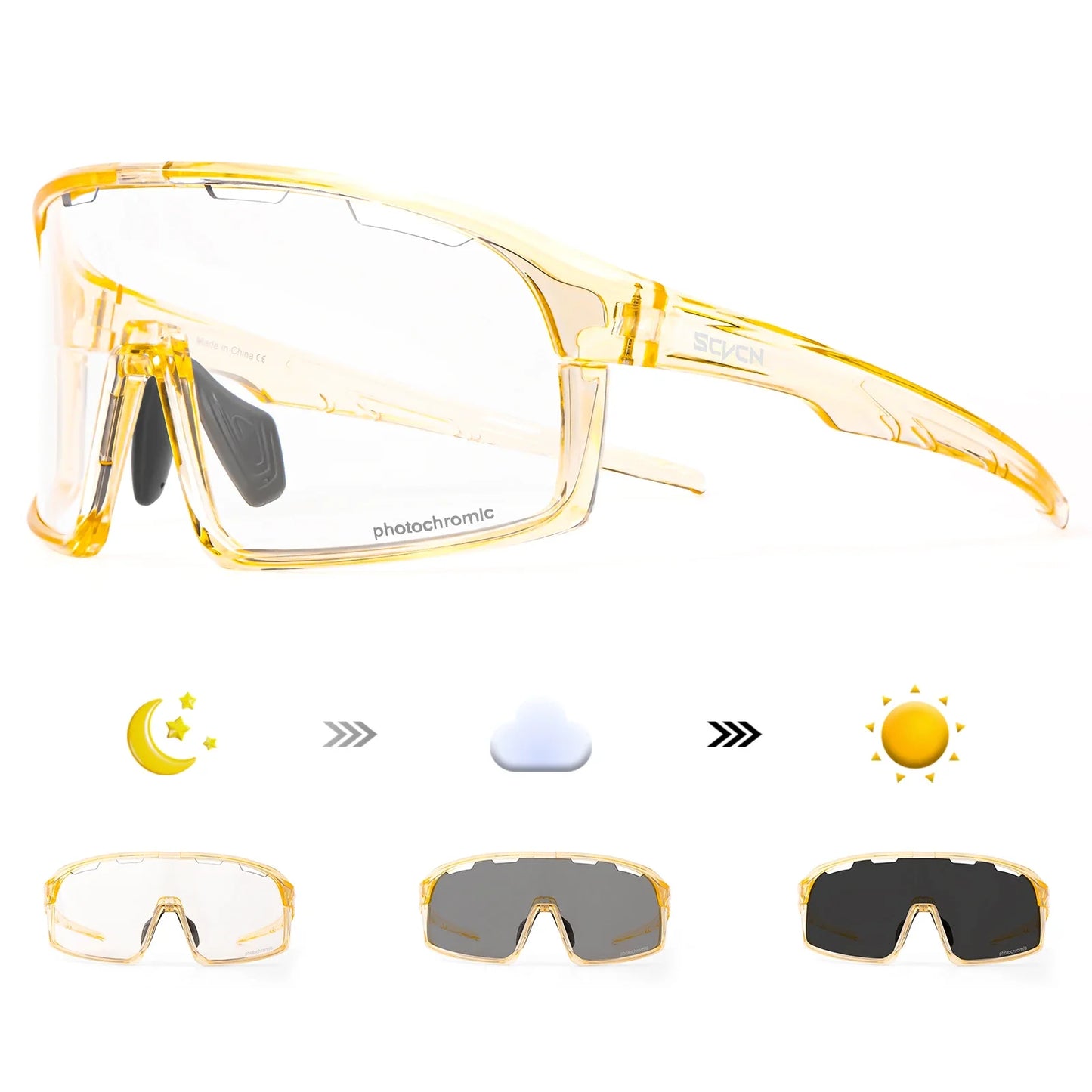 SCVCN UV400 Photochromic Cycling Sunglasses for Men Bike Glasses Driving Eyewear Outdoor Sports MTB Women Baseball Sunglasses