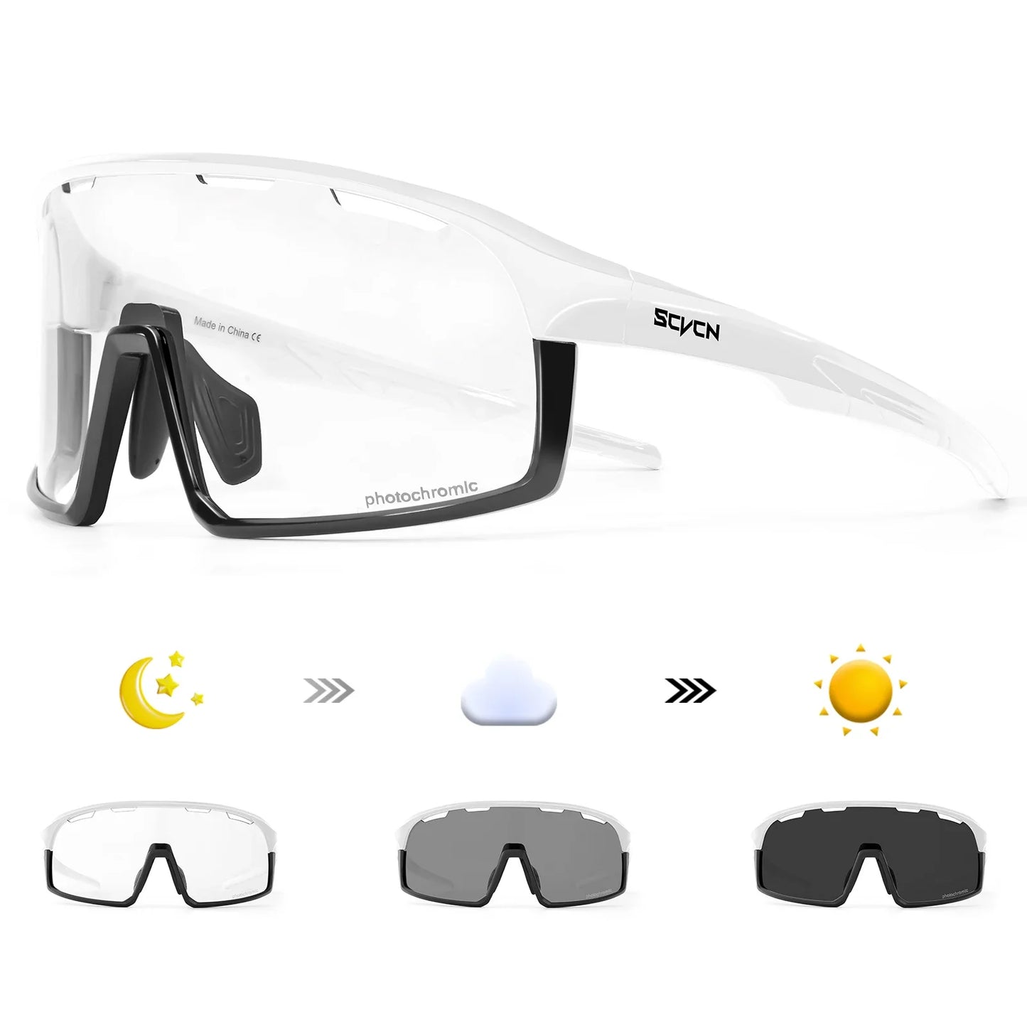 SCVCN UV400 Photochromic Cycling Sunglasses for Men Bike Glasses Driving Eyewear Outdoor Sports MTB Women Baseball Sunglasses