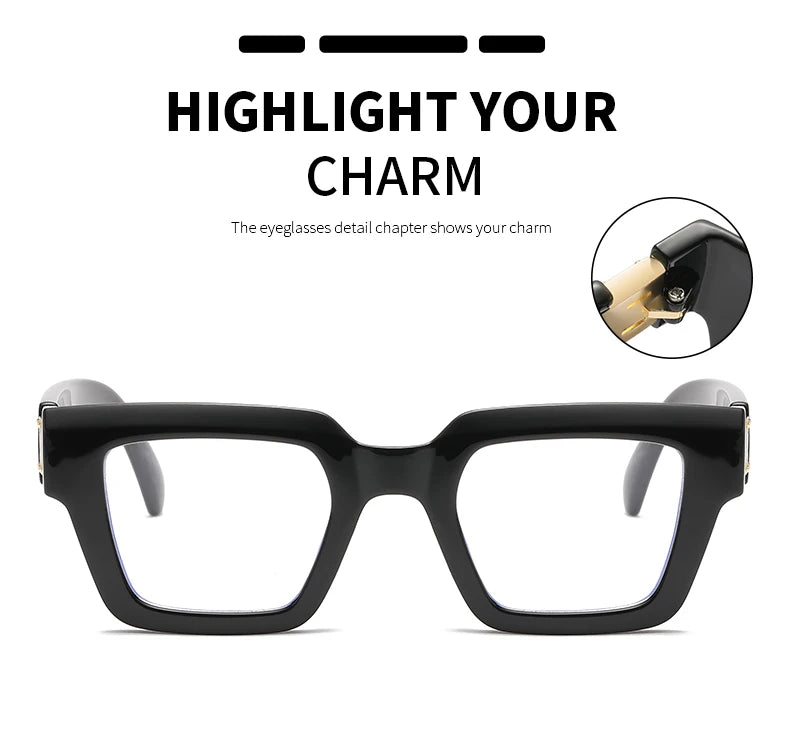 2024 New Square Eyeglass Frame Lens Large Frame Eyeglass Frame Trendy Optical Len Anti Blue Light Glasses
