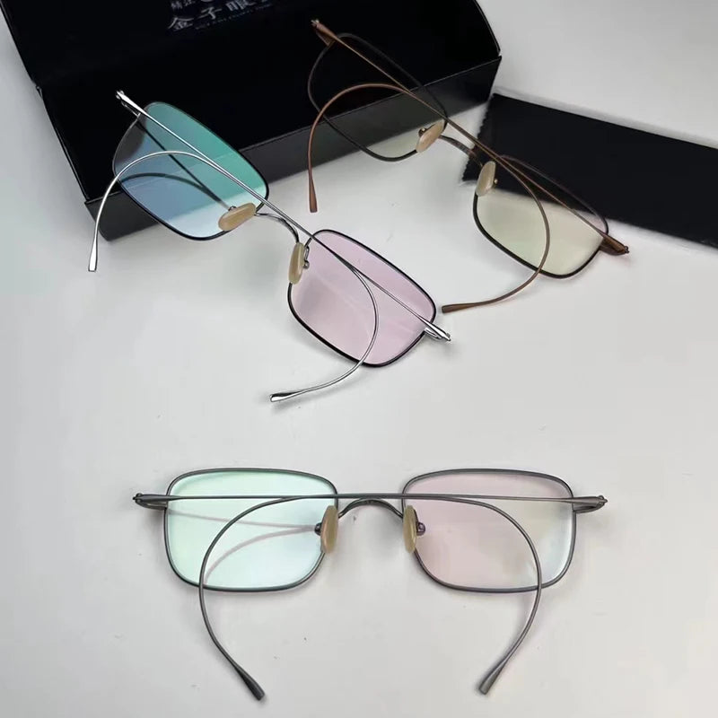 KV-79 Pure Titanium Square Gold Copper Glasses Frames Original Quality  Eyeglasses with Curved Leg for Men and Women