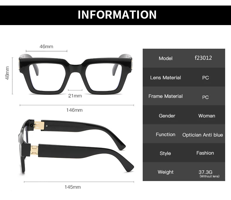 2024 New Square Eyeglass Frame Lens Large Frame Eyeglass Frame Trendy Optical Len Anti Blue Light Glasses